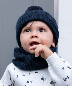 bonnet en maille torsadee avec pompon bebe garcon bleu standardE187601_3