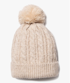 bonnet en maille torsadee avec pompon bebe garcon beige standardE187701_1