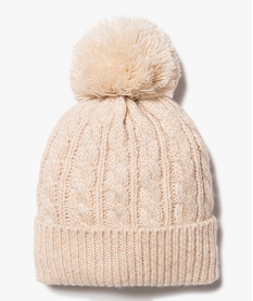 bonnet en maille torsadee avec pompon bebe fille beige standard accessoiresE189201_1