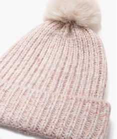 bonnet a pompon avec fil metallise fille rose standard foulards echarpes et gantsE190501_2