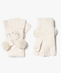 gants fille 2-en-1 avec pompons et details pailletes blanc chine foulards echarpes et gantsE191001_1