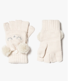 GEMO Gants fille 2-en-1 avec pompons et détails pailletés blanc chine