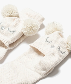 gants fille 2-en-1 avec pompons et details pailletes blanc chineE191001_2