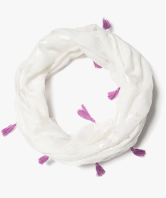 foulard snood a motifs irises et pompons fille blanc standardE192701_1