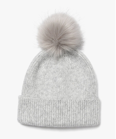 GEMO Bonnet en maille avec pompon poilu fille gris standard