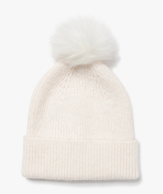 GEMO Bonnet en maille avec pompon poilu fille Blanc