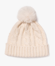 bonnet en maille torsadee avec pompon femme beige standardE198901_1