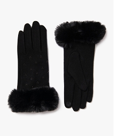 gants en laine avec strass et fourrure imitation au poignet femme noir standardE199801_1