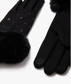 gants en laine avec strass et fourrure imitation au poignet femme noir standardE199801_2