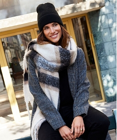 GEMO Echarpe plaid à carreaux femme noir standard