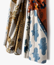 foulard en satin a motifs geometriques et fleuris femme multicoloreE203901_2