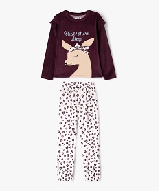 GEMO Pyjama en velours à motif biche avec petits volants fille Violet