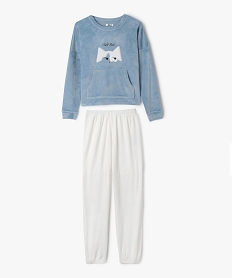GEMO Pyjama en velours avec motif brodé fille Bleu