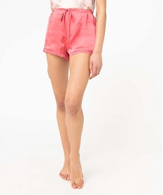GEMO Short de pyjama en matière satinée et dentelle femme rose standard