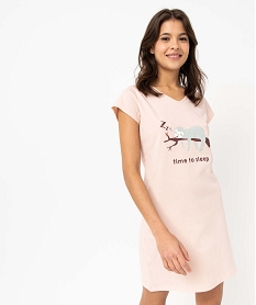 chemise de nuit imprimee a manches courtes femme rose nuisettes chemises de nuitE226301_1