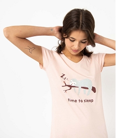 chemise de nuit imprimee a manches courtes femme rose nuisettes chemises de nuitE226301_2
