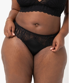 GEMO Tanga en microfibre et dentelle femme grande taille Noir