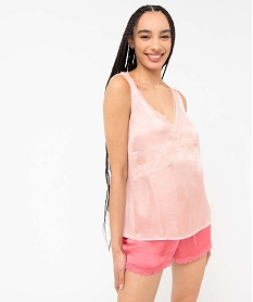 GEMO Débardeur lingerie en matière satinée et dentelle femme rose standard