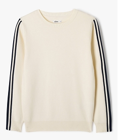 GEMO Pull à col rond avec bandes colorées sur les manches garçon beige standard