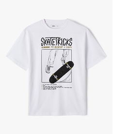 GEMO Tee-shirt à manches courtes en coton avec inscription skate garçon Blanc