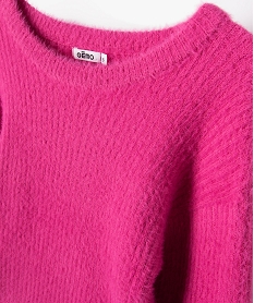 pull a col rond en maille duveteuse fille rose pullsE298901_2