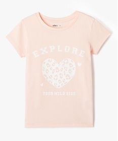 GEMO Tee-shirt fille à manches courtes avec large motif girly rose standard