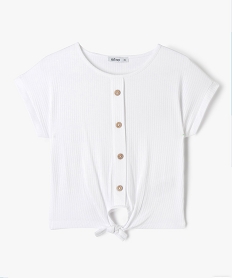GEMO Tee-shirt à manches courtes avec boutons fantaisie et bas noué fille Blanc