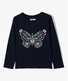 GEMO Tee-shirt à manches longues avec motif brodé fille Bleu