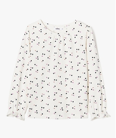 GEMO Tee-shirt fille à manches longues avec manches froncées Beige