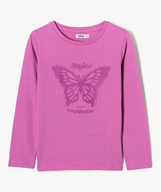 GEMO Tee-shirt à manches longues avec inscription fille Violet