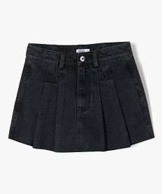 jupe-short fille en denim avec plis sur lavant noir robes et jupesE316701_1