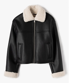 GEMO Blouson en cuir imitation avec doublure sherpa fille Noir