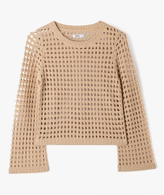 GEMO Pull fille court en maille ajourée Beige