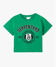 tee-shirt fille coupe courte avec motif serpentard - harry potter vertE321201_1