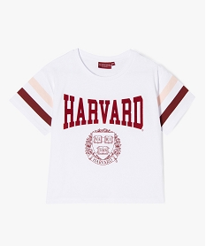 GEMO Tee-shirt large et court à manches courtes fille - Harvard Beige