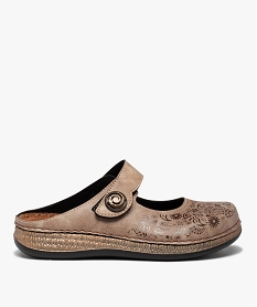 GEMO Mules confort femme style sabot à bride scratch ajustable marron fonce