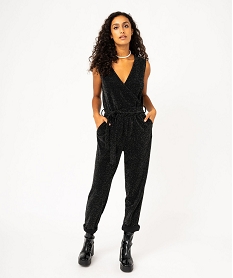 GEMO Combinaison pantalon pailleté avec haut cache-cour femme Noir