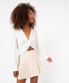 GEMO Blouse à manches longues effet drapé femme blanc chine