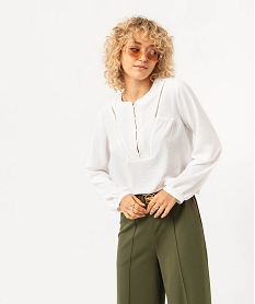 blouse unie avec col rond boutonne femme beigeE328301_1