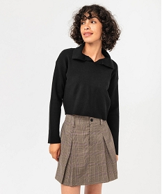 GEMO Pull court avec col polo femme noir standard