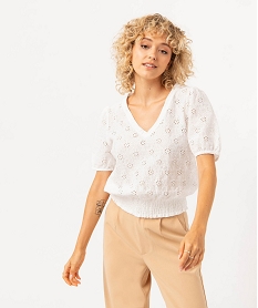 GEMO Tee-shirt à manches courtes en maille ajourée femme Beige