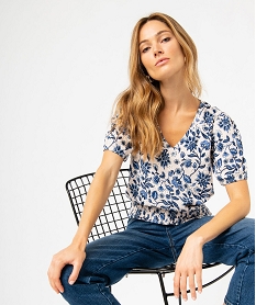 GEMO Tee-shirt à manches courtes imprimé en maille ajourée femme Beige