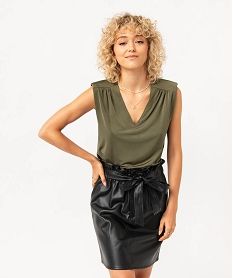 GEMO Tee-shirt sans manches avec épaulettes femme Vert