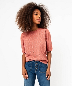 GEMO Tee-shirt à manches courtes avec broderies anglaise femme Rose