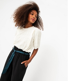GEMO Tee-shirt à manches courtes avec broderies anglaise femme Beige