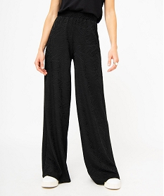 GEMO Pantalon en maille texturée coupe ample avec taille élastique femme Noir
