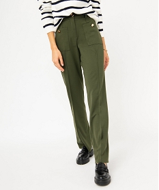 pantalon en maille coupe droite avec fausses poches plaquees femme vert pantalonsE333201_1