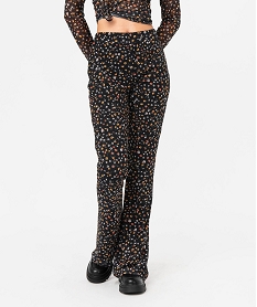GEMO Pantalon flare en voile à motifs fleuris femme imprime fleurs fond fonce
