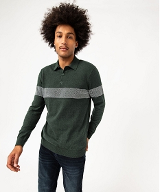 GEMO Pull fine maille à col polo homme Vert