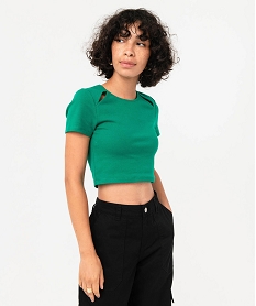 GEMO Tee-shirt à manches courtes et col rond coupe courte femme Vert